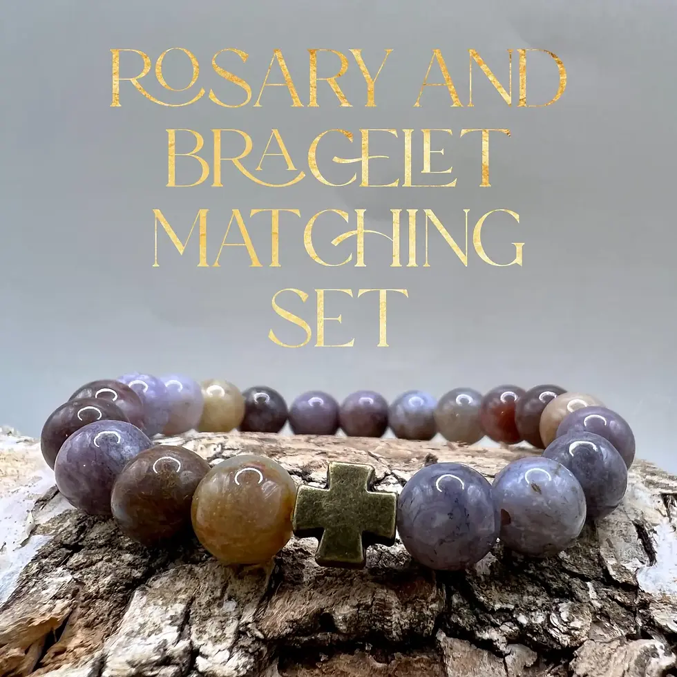 Thumbnail: Saint Francis Catholic Rosary – Dusky Purple Agate, Antiqued Brass Tau Cross