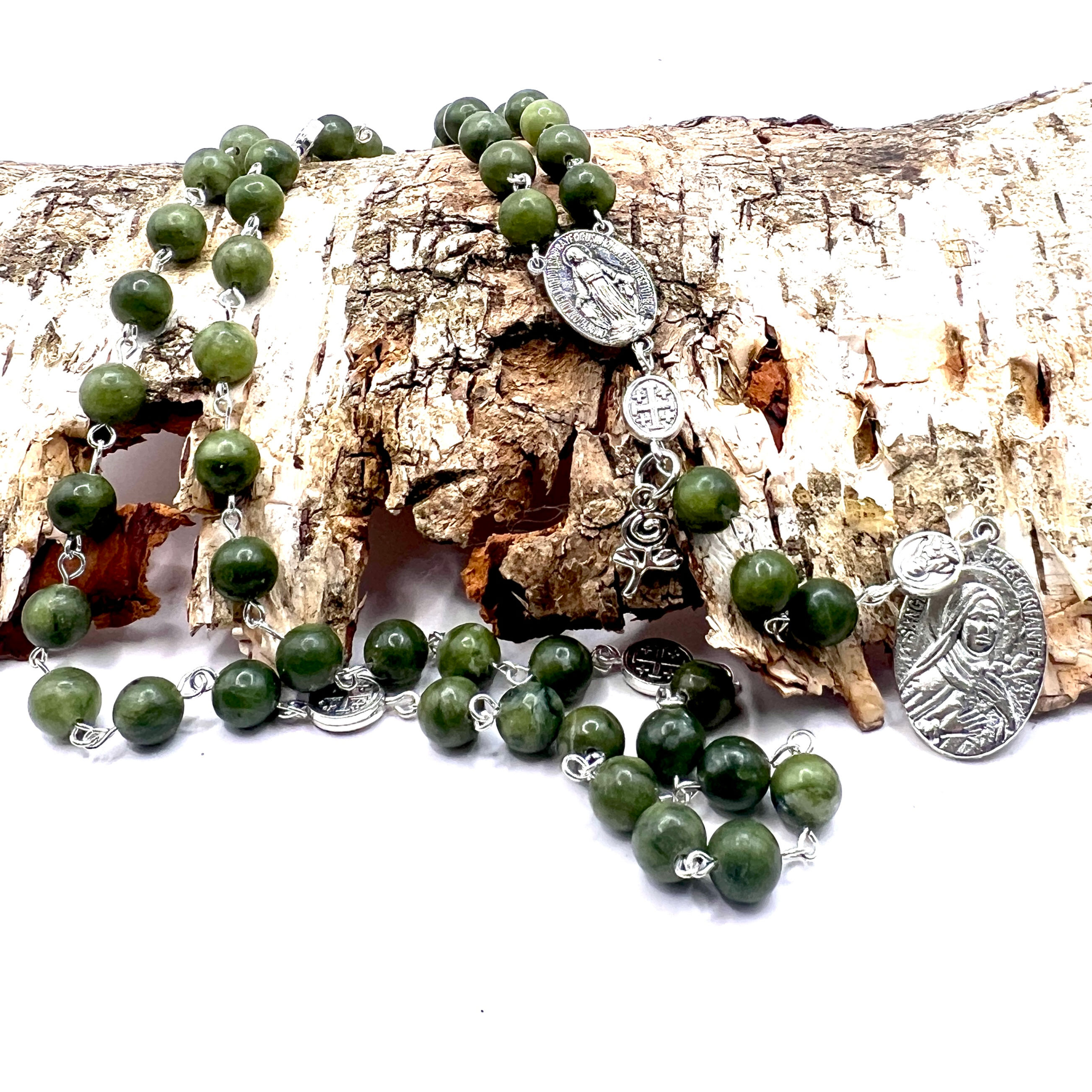 Connemara Marble Saint Therese of Lisieux Rosary Beads