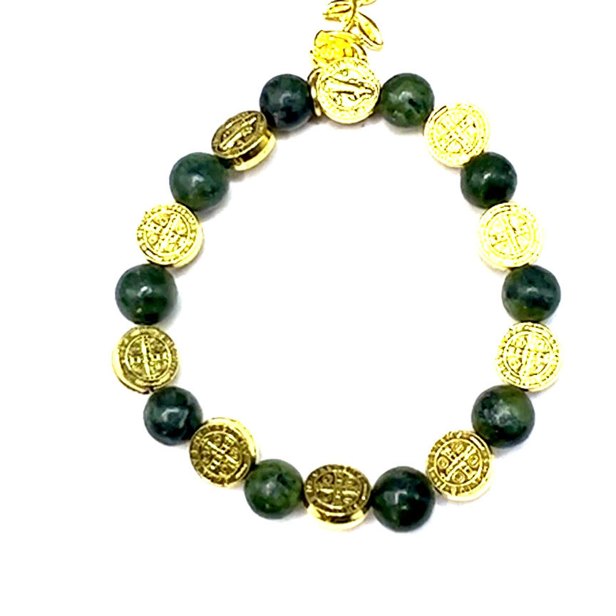 Thumbnail: Handmade Green Jade Rosary Bracelet with Rose