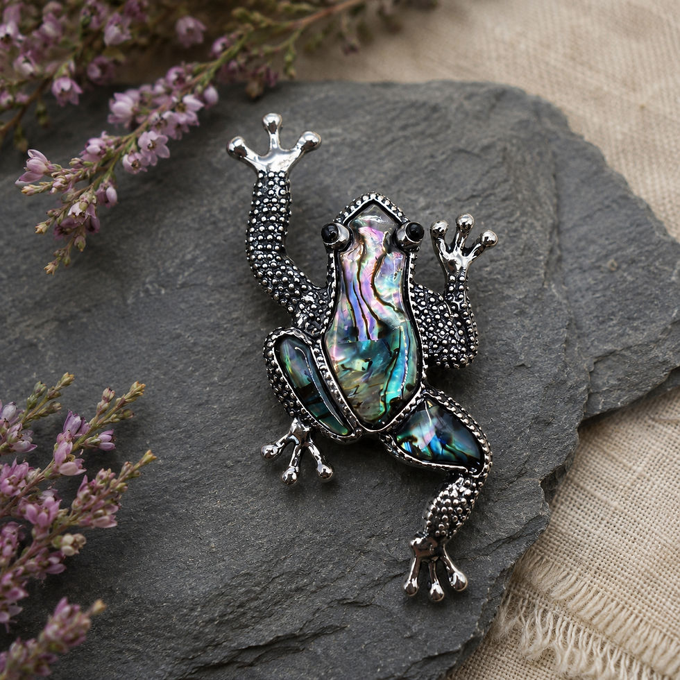 Thumbnail: Mother of Pearl Frog brooch in vintage Victorian style