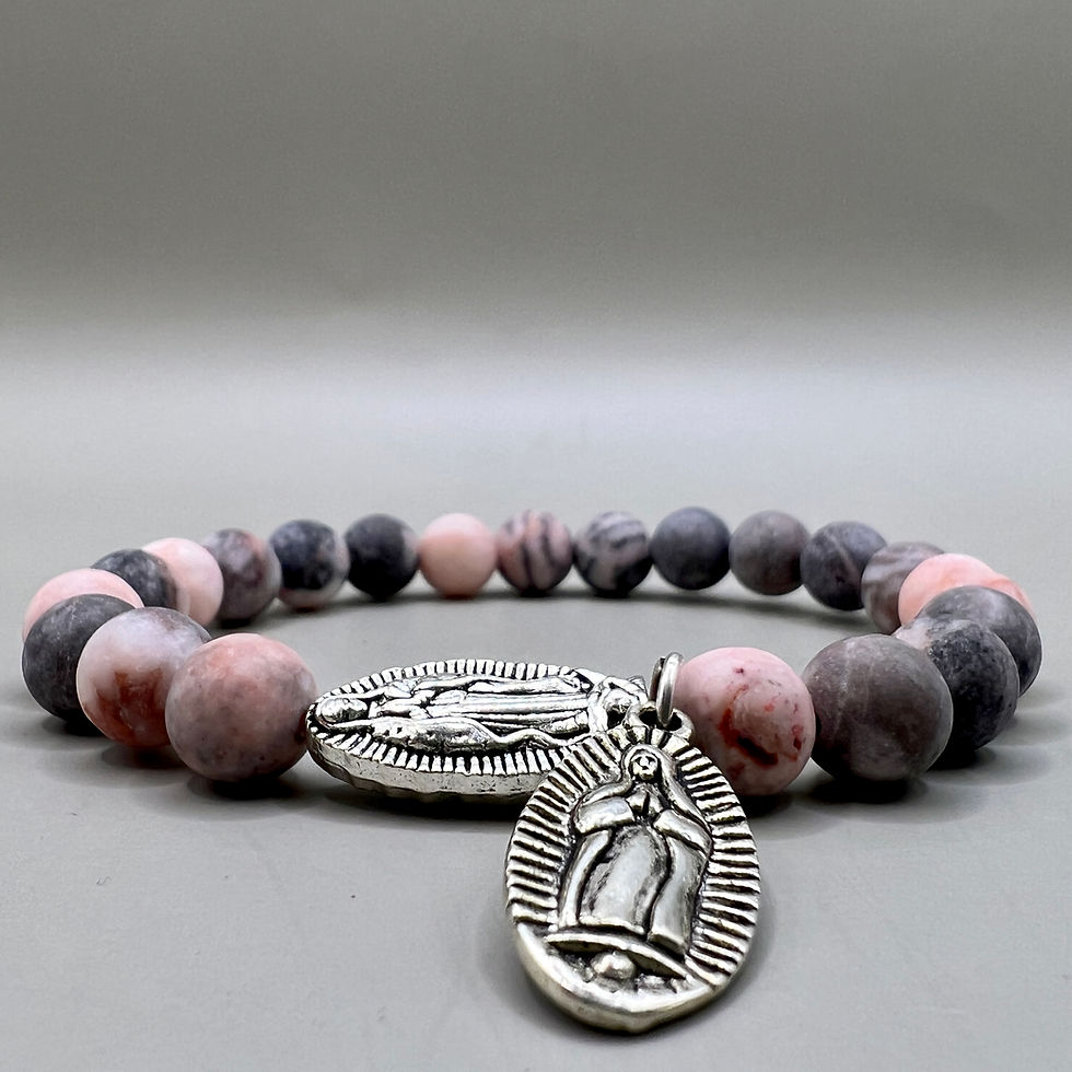 Thumbnail: Pink Marble Virgin Mary Guadalupe Bracelet