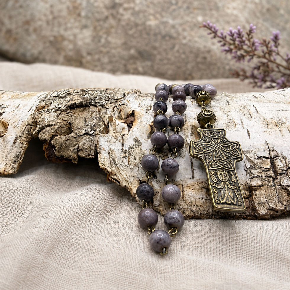 Thumbnail: Anglican Rosary Purple Agate | Handmade in Scotland | Carndonagh Celtic Cross