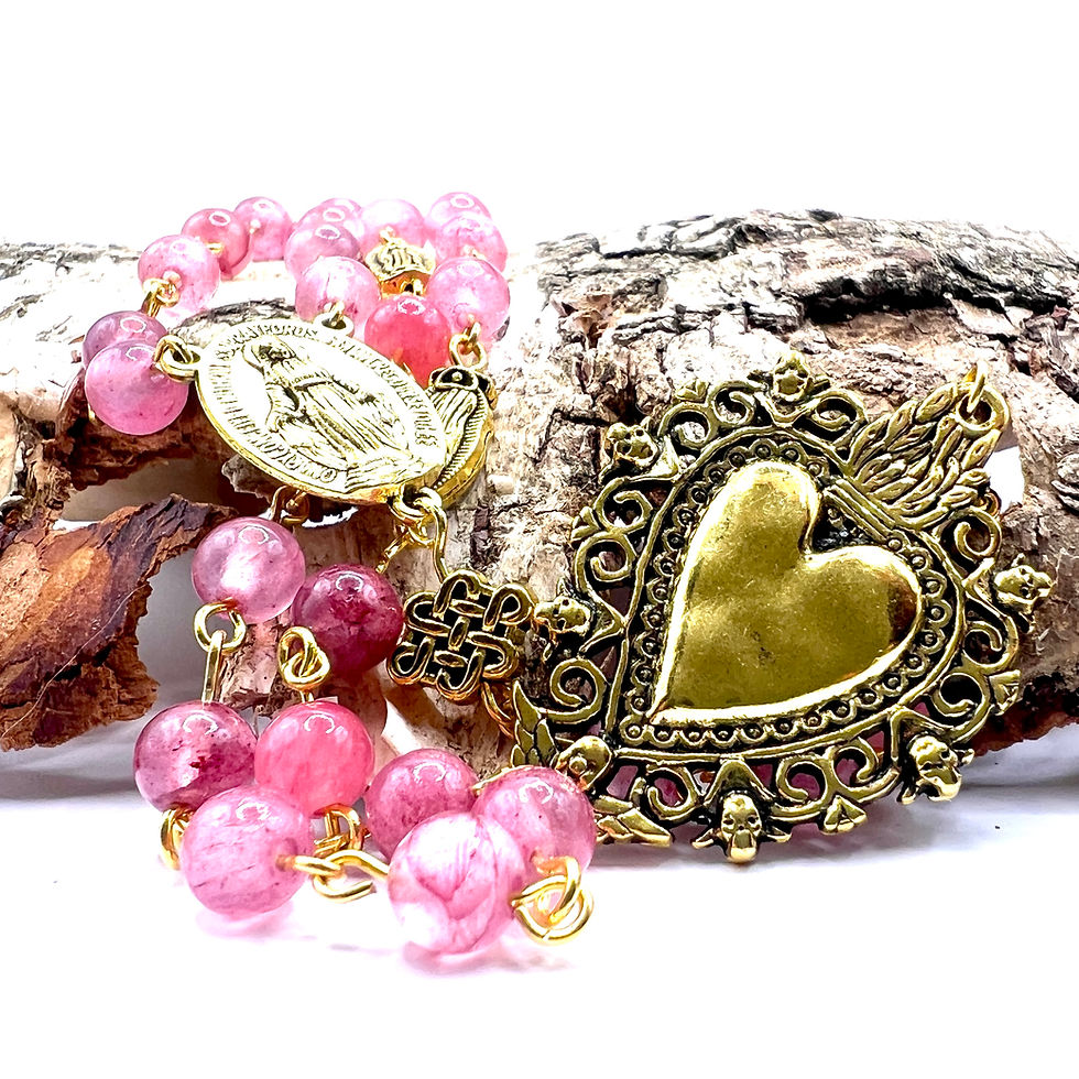 Thumbnail: Traditional Handmade Catholic Rosary Genuine Pink Quartz Beads Designed & made