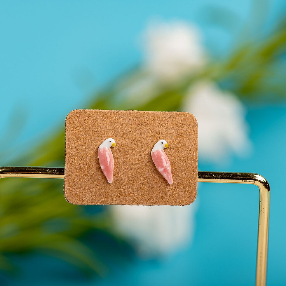Thumbnail: Handmade and Handpainted ceramic porcealin Sea Gul Parrot bird animal earrings