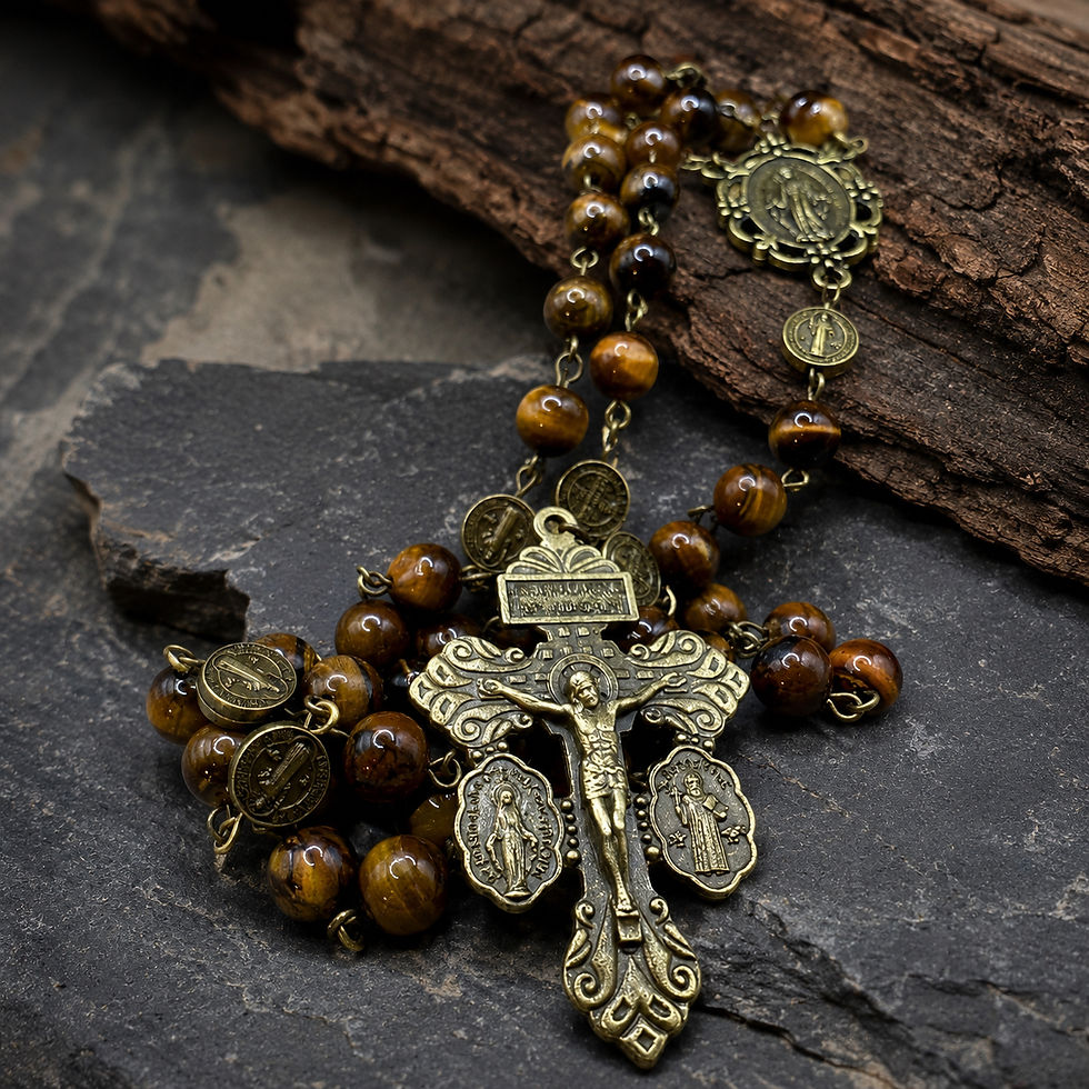 Thumbnail: Tigers Eye Miraculous Medal Pardon Rosary for Confession