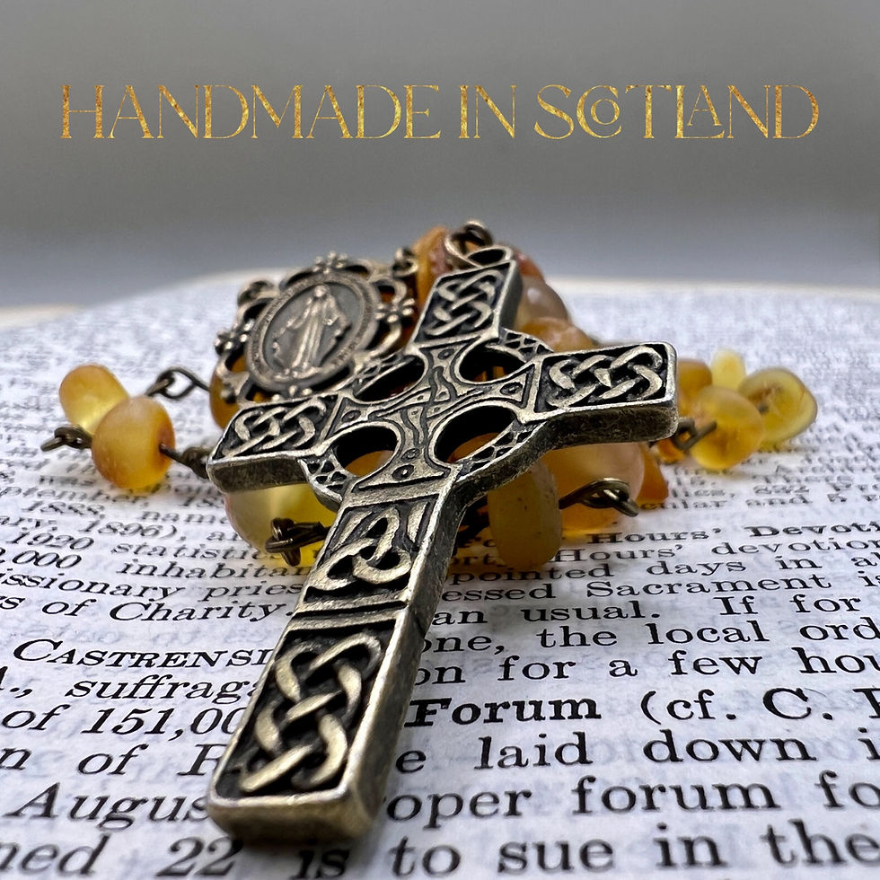 Thumbnail: Catholic Rosary with Celtic Cross Baltic Amber and Citrine