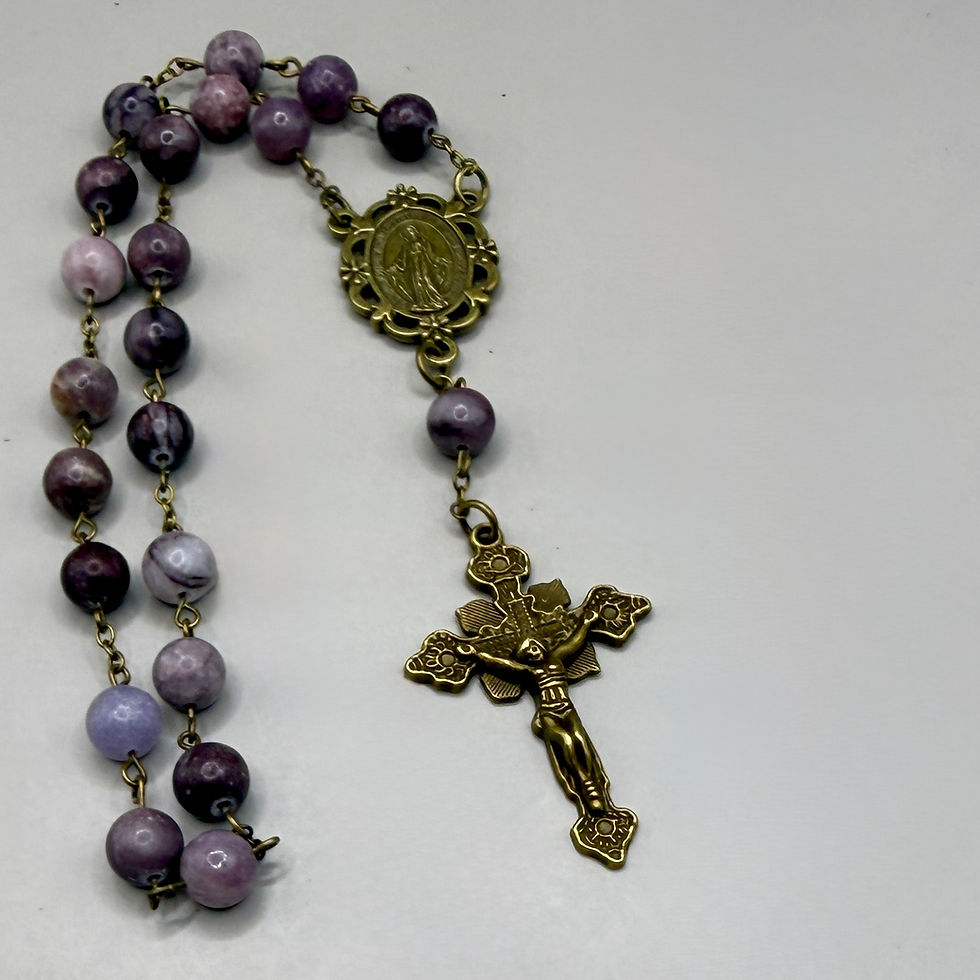 Thumbnail: Peace Chaplet in Purple Agate, Gothic Miraculous Medal Rosary, Antiqued Brass