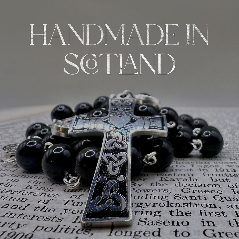 Thumbnail: Claddagh, Silver and Obsidian Rosary