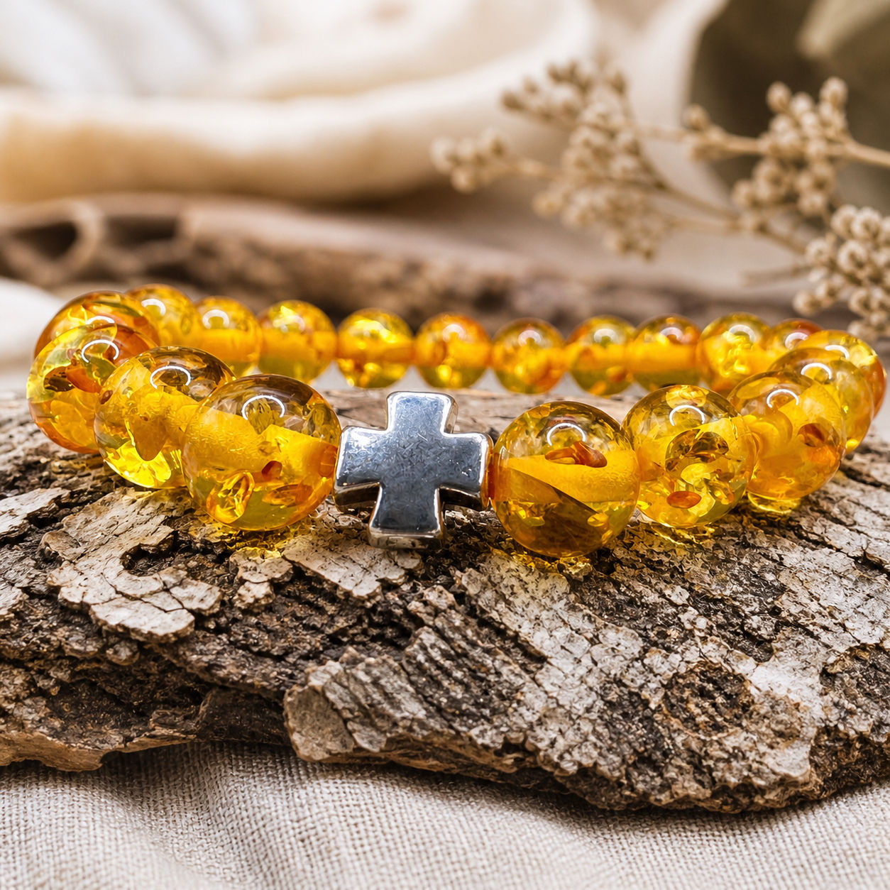 Copal amber and Steel Bracelet