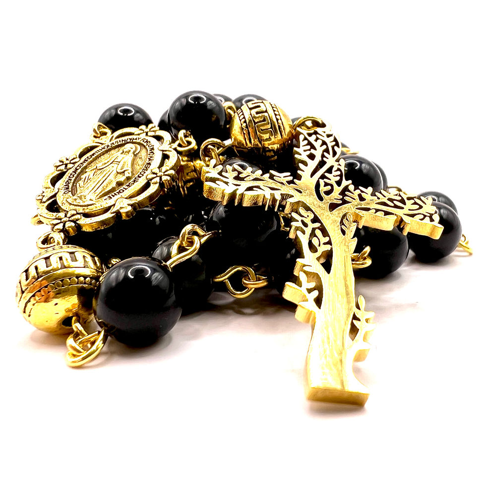Thumbnail: Black and Gold Azabache Tree of Life Rosary