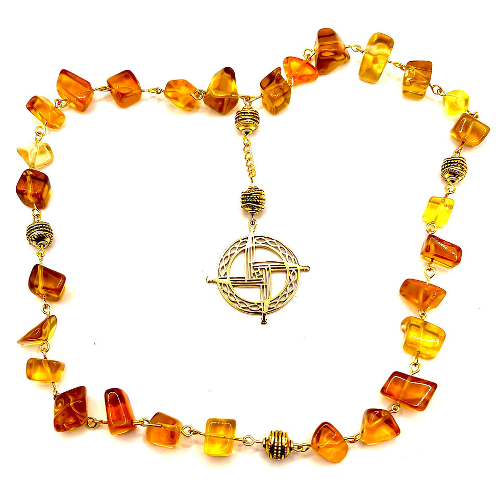Thumbnail: Amber Glass  and Gold Celtic Anglican Protestant Rosary Beads
