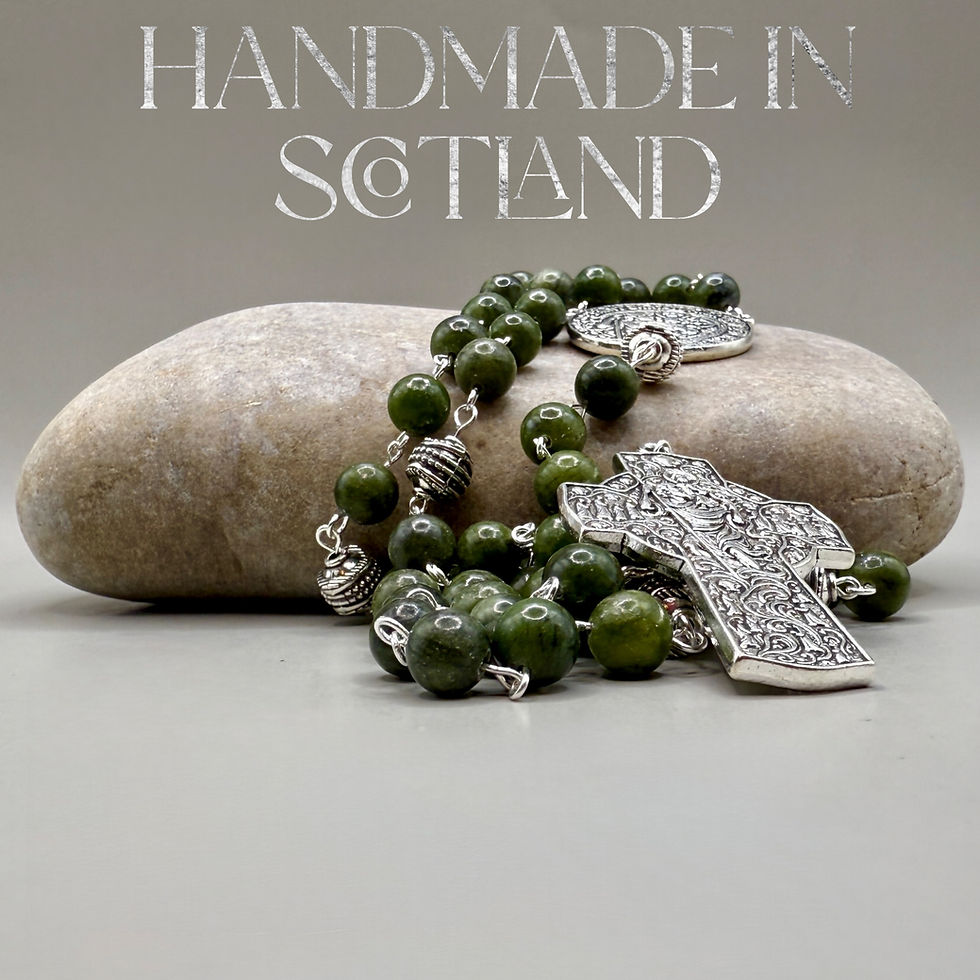 Thumbnail: Connemara Marble Saint Christopher Rosary | Arts and Crafts Celtic Willow Design