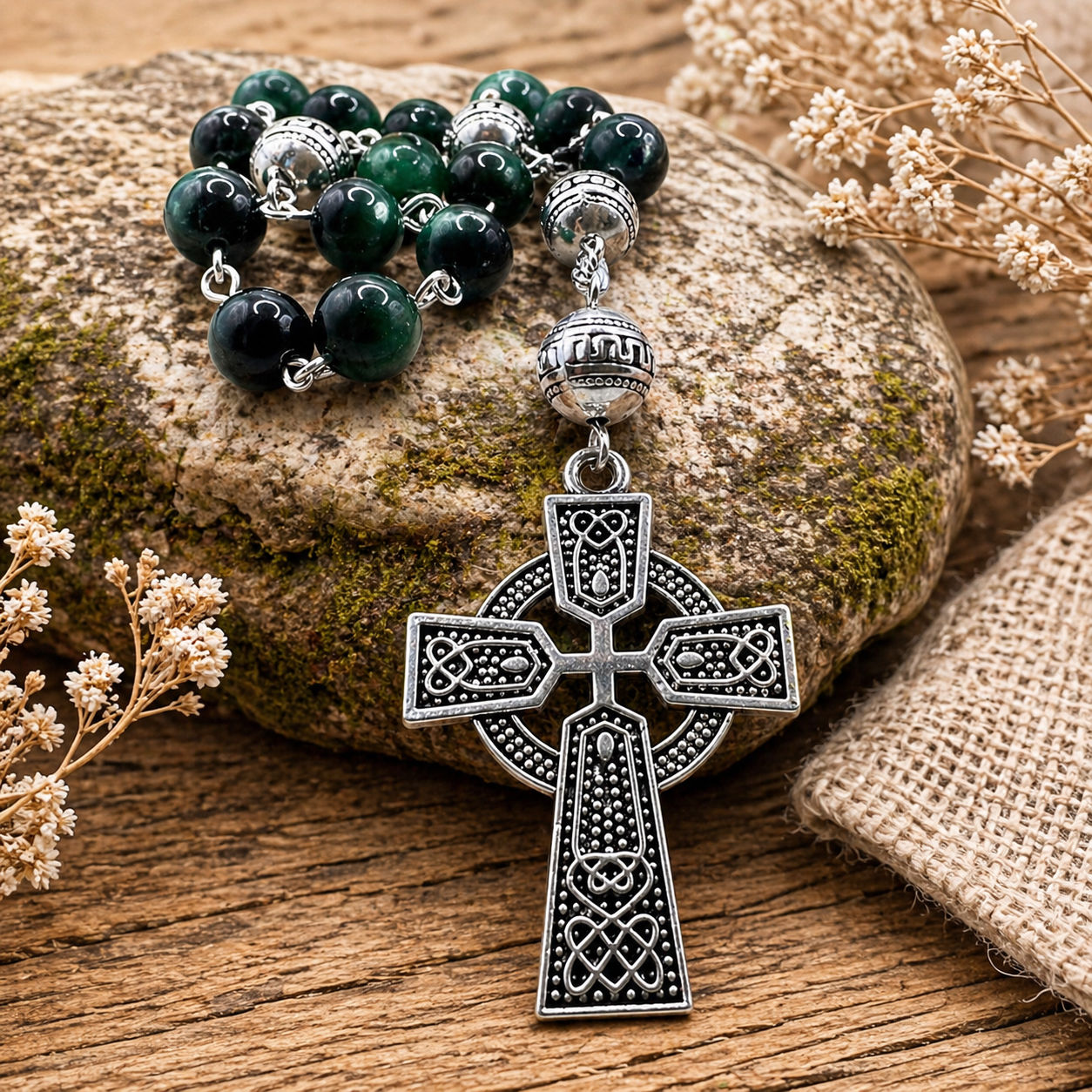 Anglican Celtic Rosary Beads Green Tigers Eye