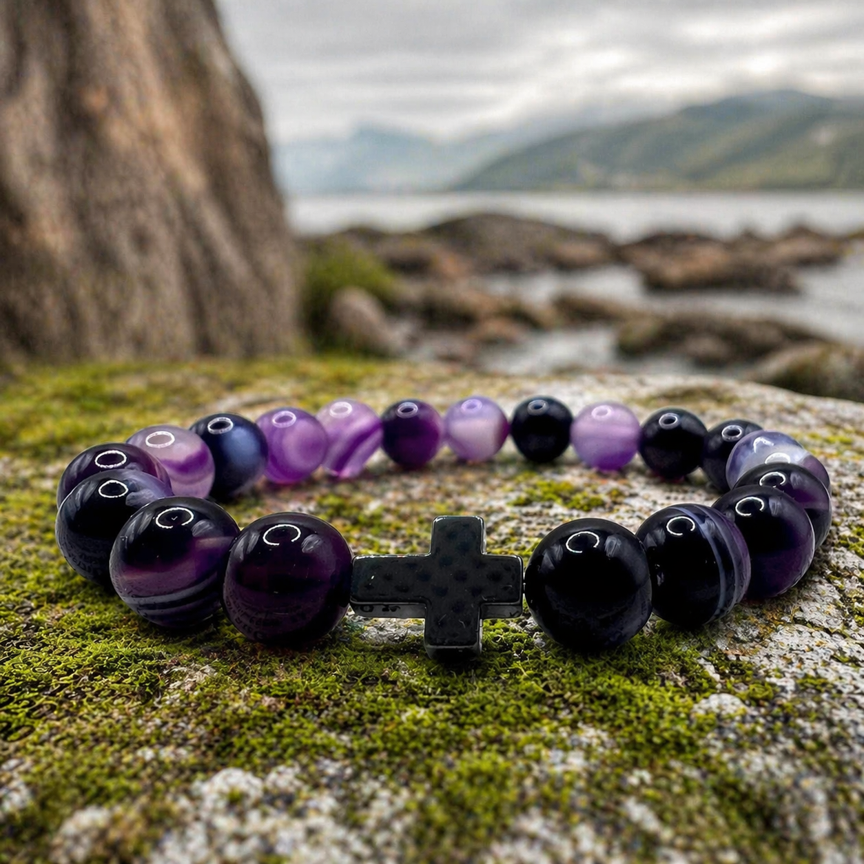 Purple Agate Agate Stone and Hematite bracelet