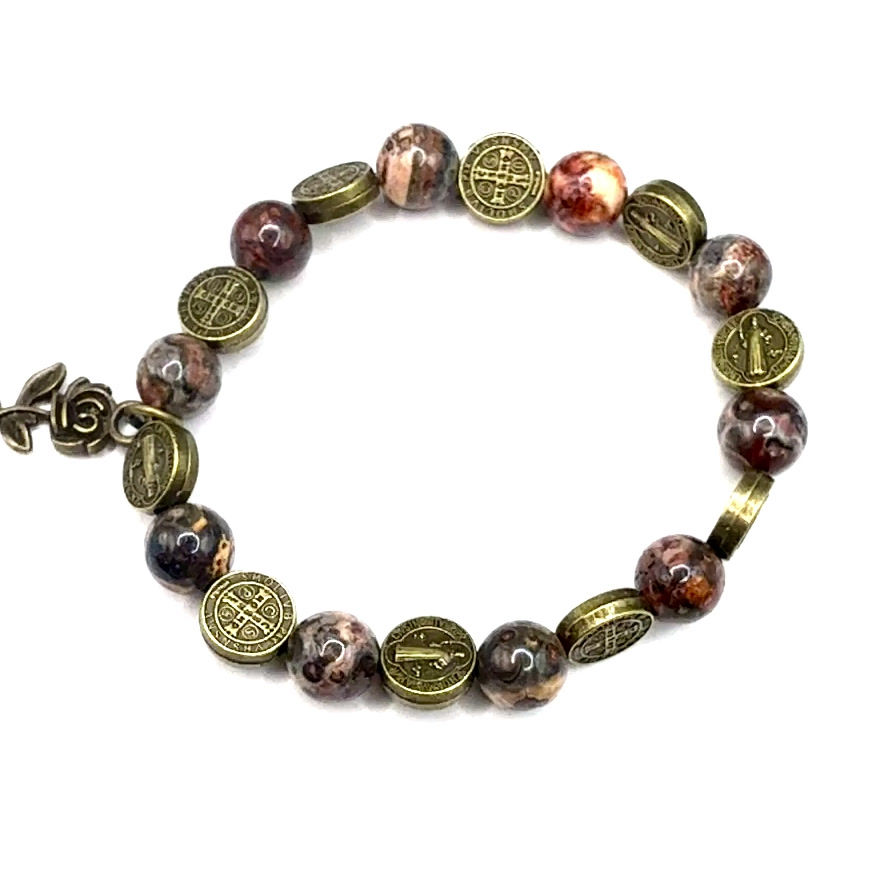 Thumbnail: Pink Granite Rosary Bracelet with Rose