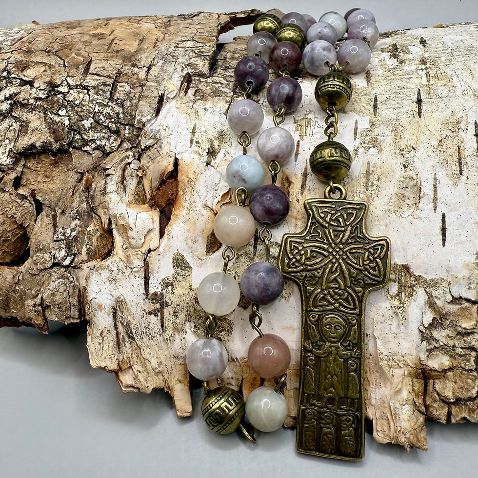 Thumbnail: Anglican Rosary Purple Agate | Handmade in Scotland | Carndonagh Celtic Cross