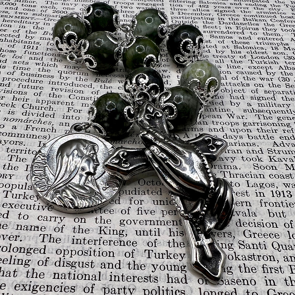 Thumbnail: Connemara Marble & Steel Recovery Rosary Beads Serenity Prayer