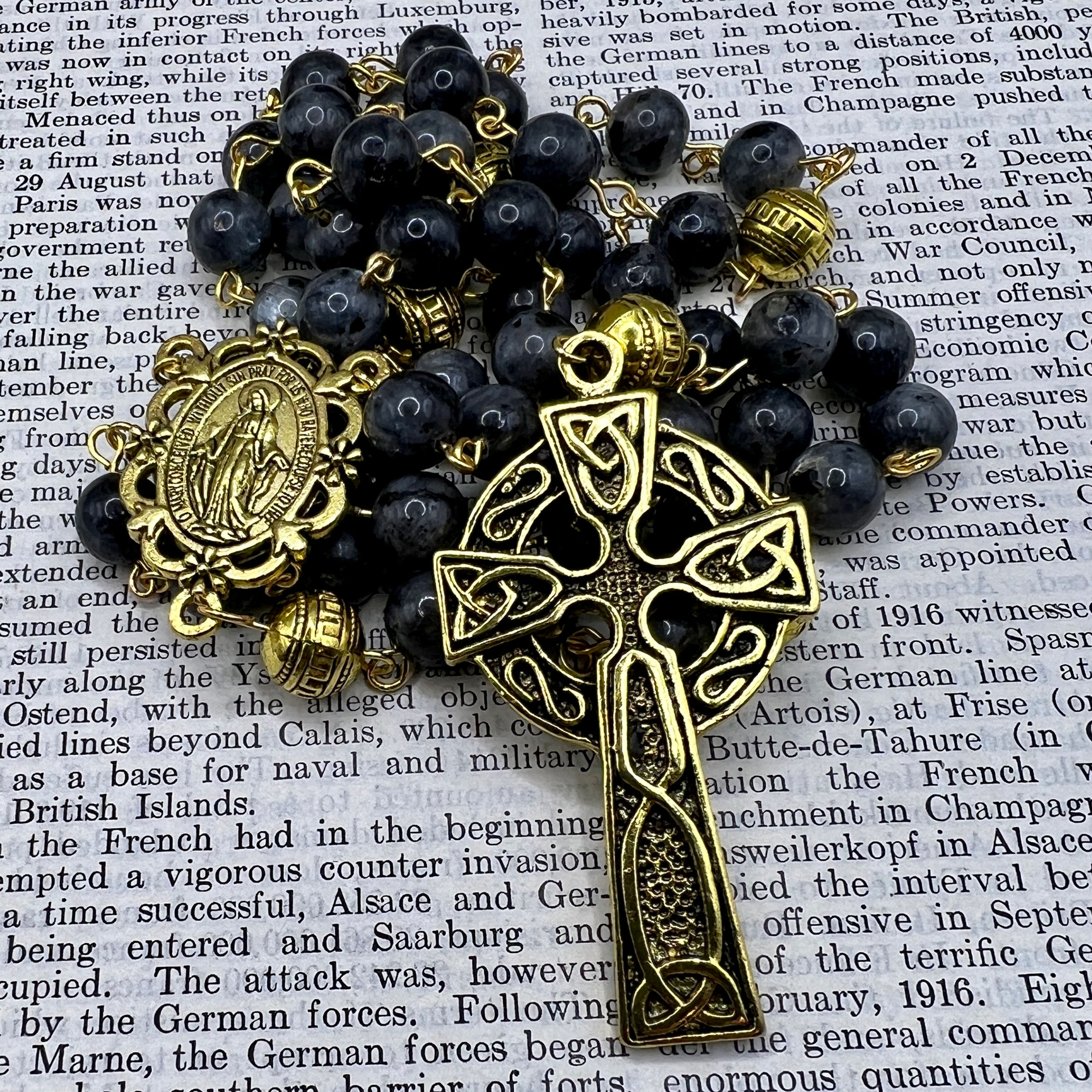 Handmade Gothic Labradorite Celtic Cross Rosary