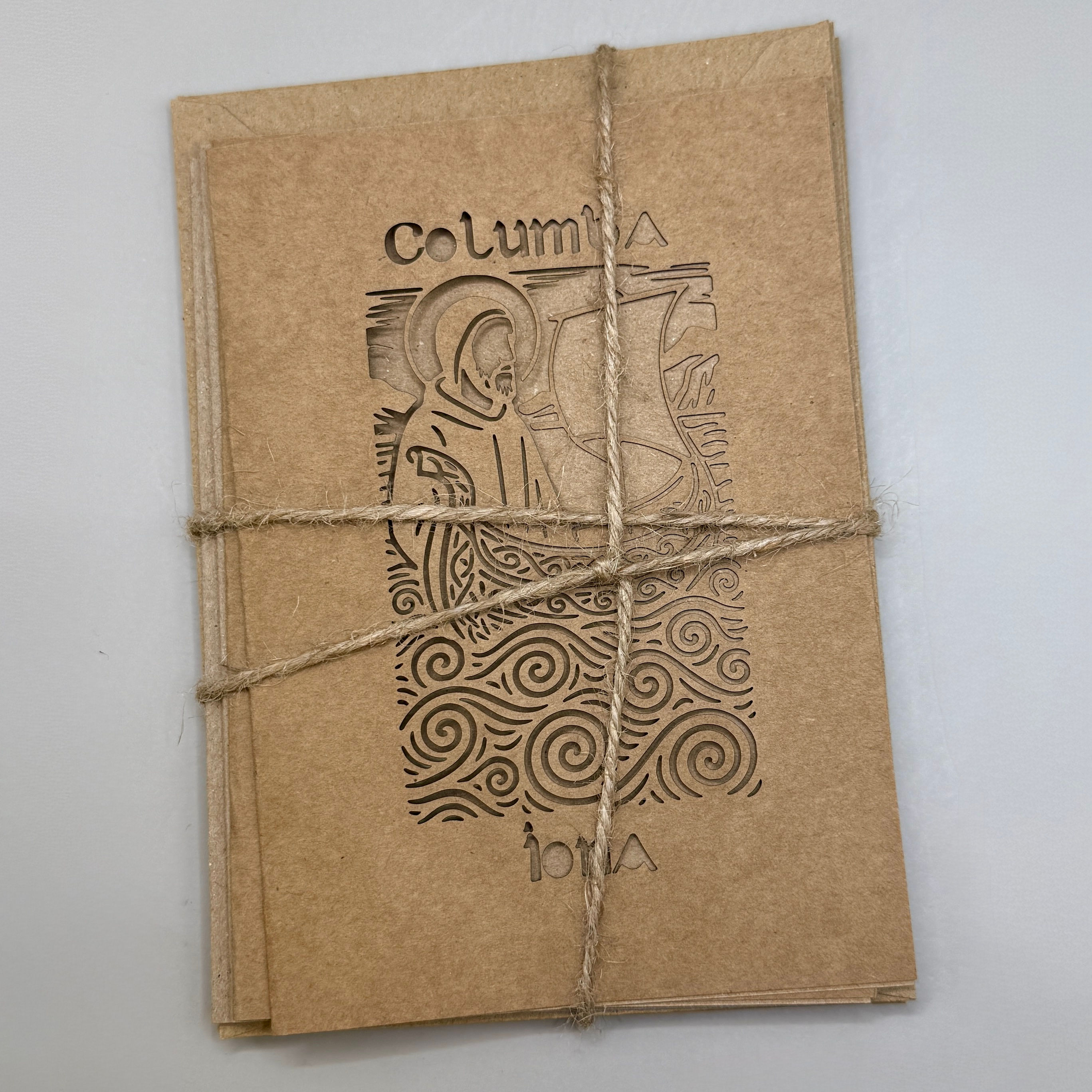 Pack of 5 Handmade Celtic Cards – Saint Columba of Iona – Natural Paper, Cut-Out