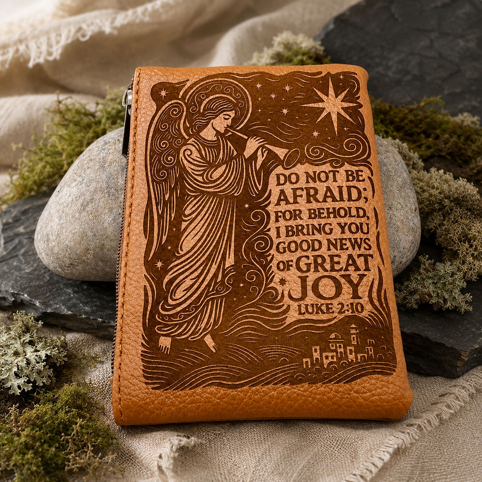 Thumbnail: Nativity Christmas Angel | Engraved Rosary Pouch | Personalised Rosary