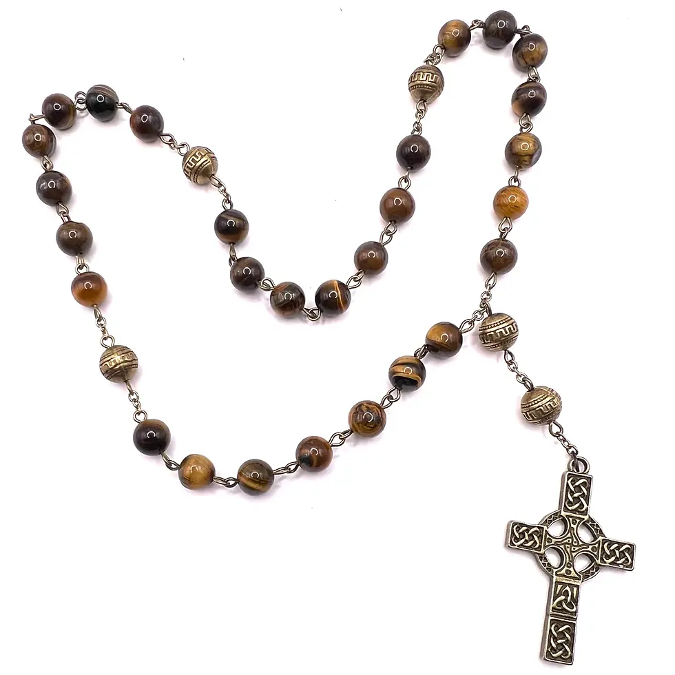Thumbnail: Tigers Eye -Handmade in Scotland - Anglican Prayer Beads Rosary - Celtic Cross