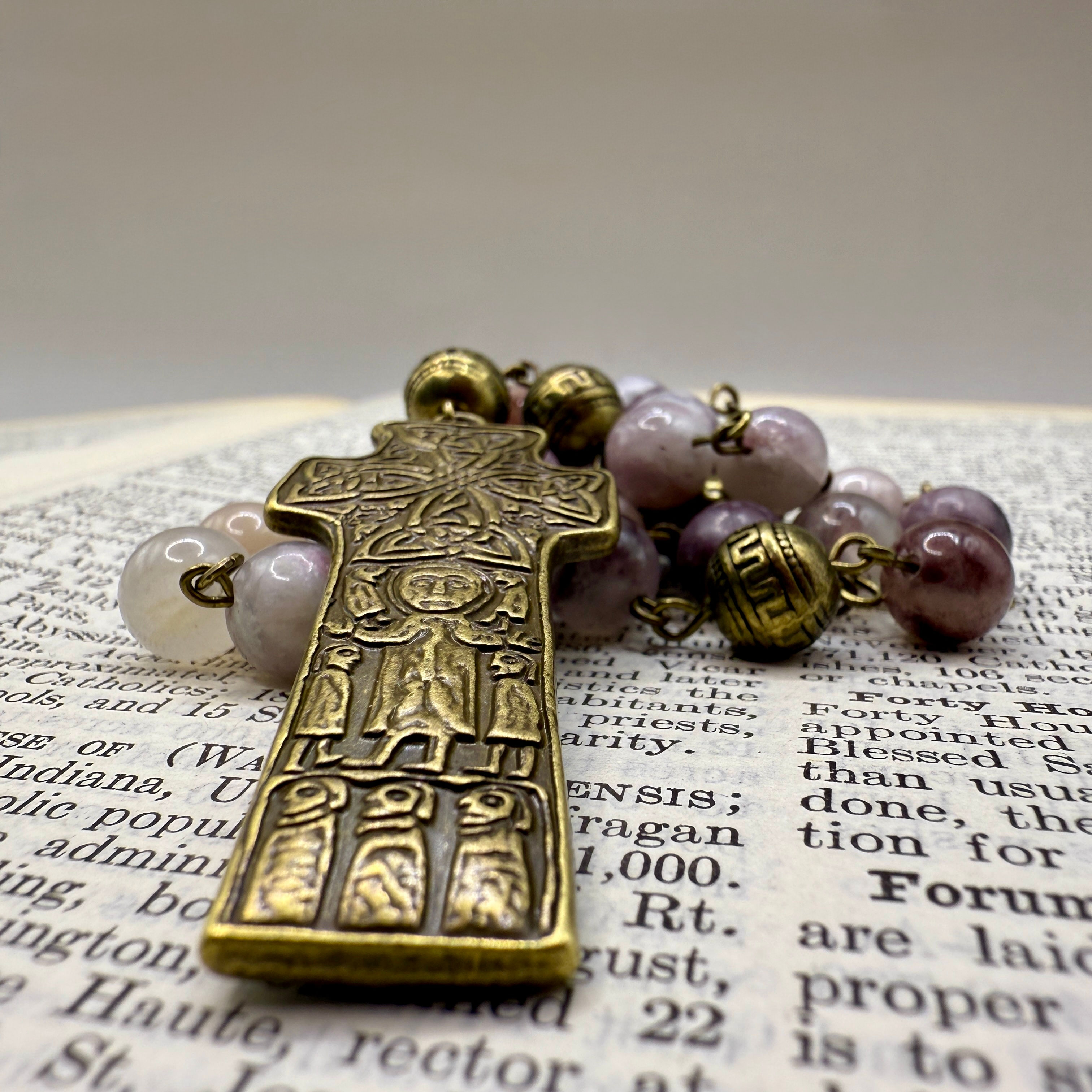 Anglican Rosary Purple Agate | Handmade in Scotland | Carndonagh Celtic Cross