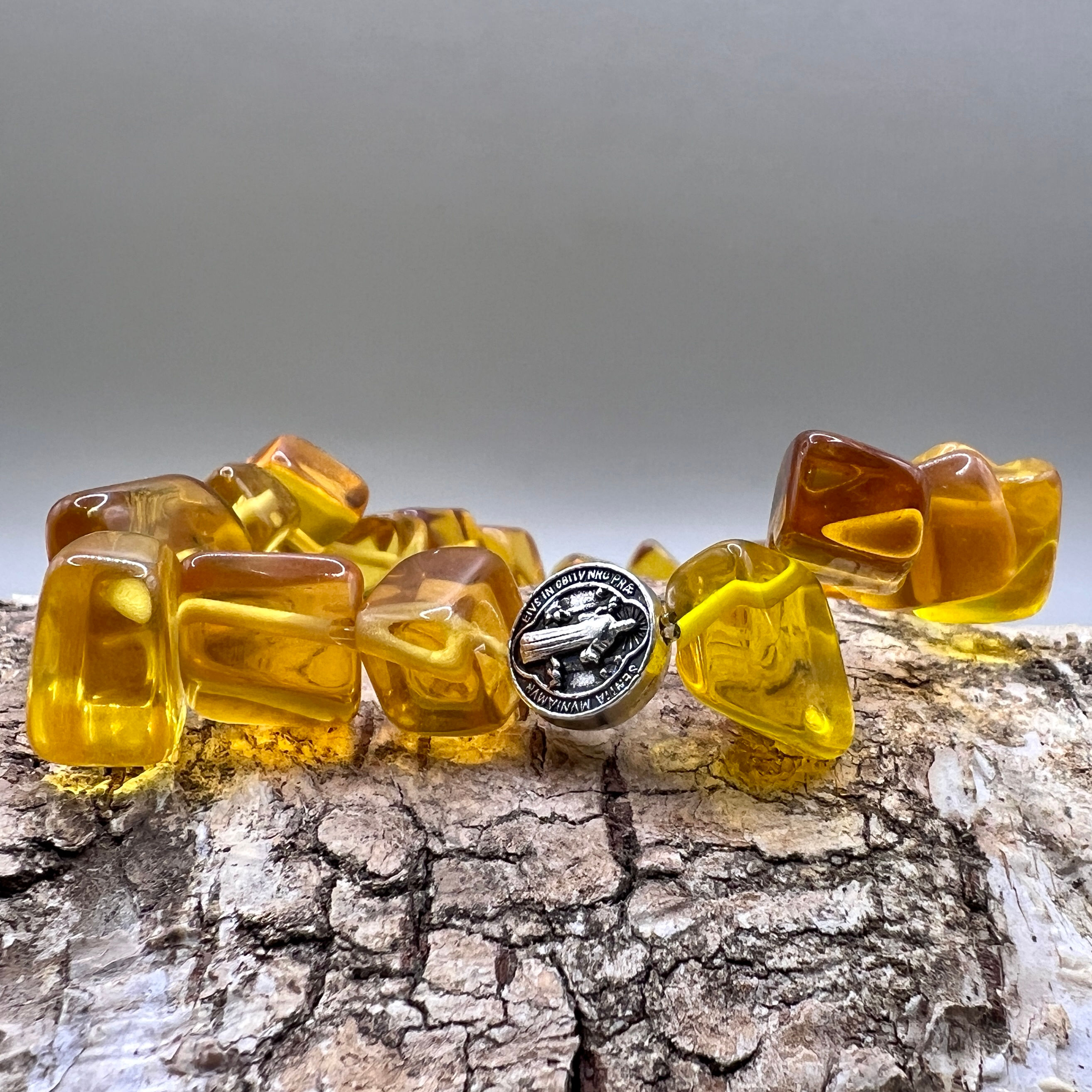 Honey and Amber Glass Saint Benedict Bracelet