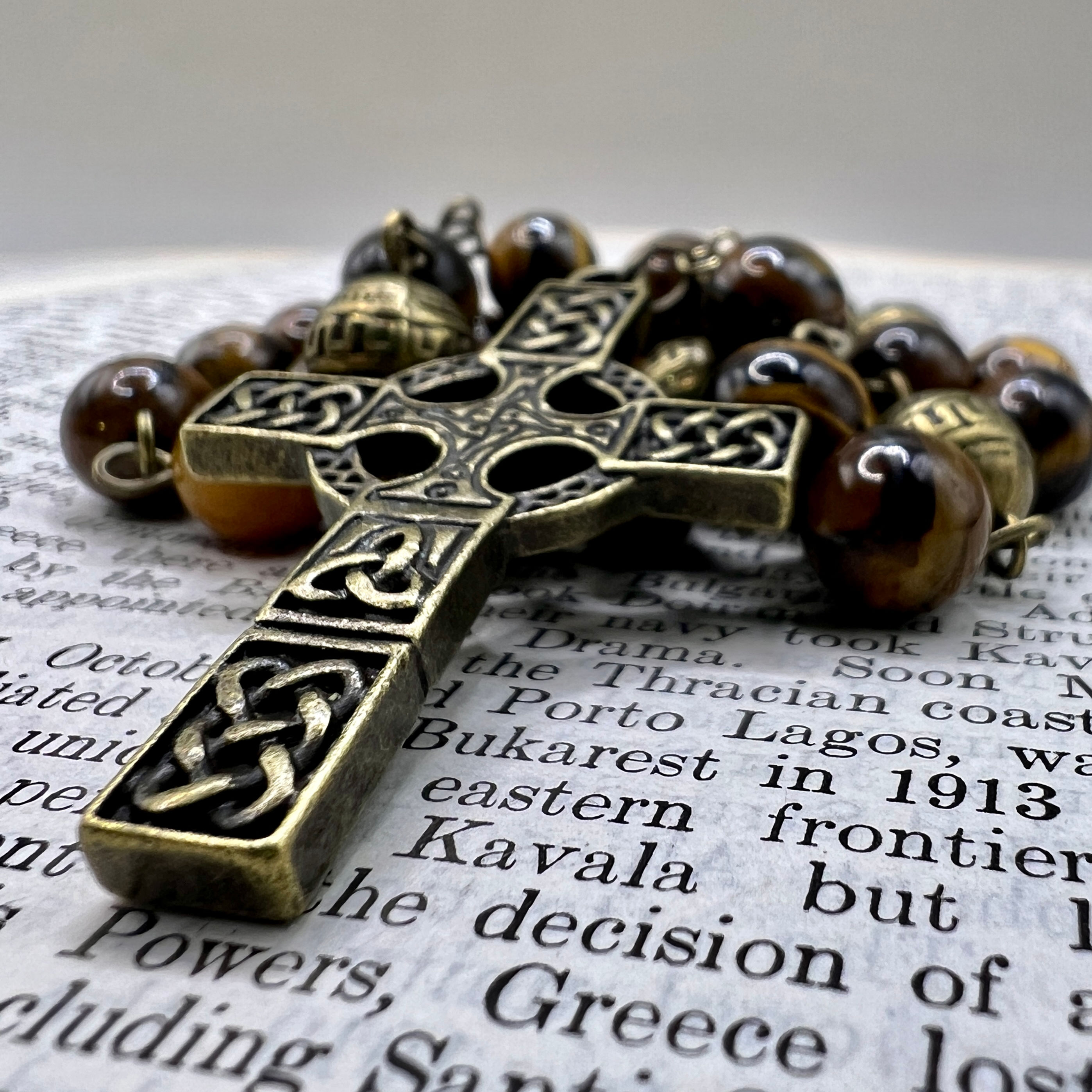 Tigers Eye -Handmade in Scotland - Anglican Prayer Beads Rosary - Celtic Cross
