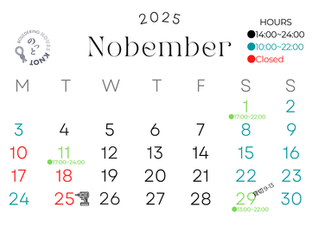 2025年11月の営業日,営業時間のお知らせ