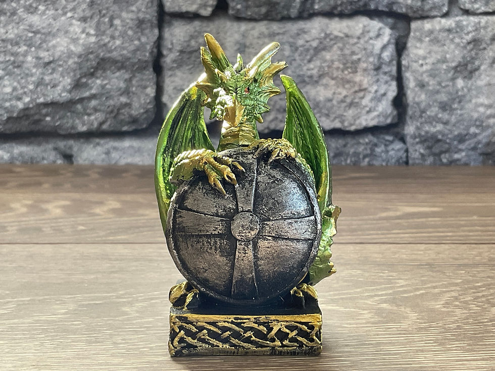 Thumbnail: Green Guardian Dragon Figurine — Shield‑Bearing Sentinel