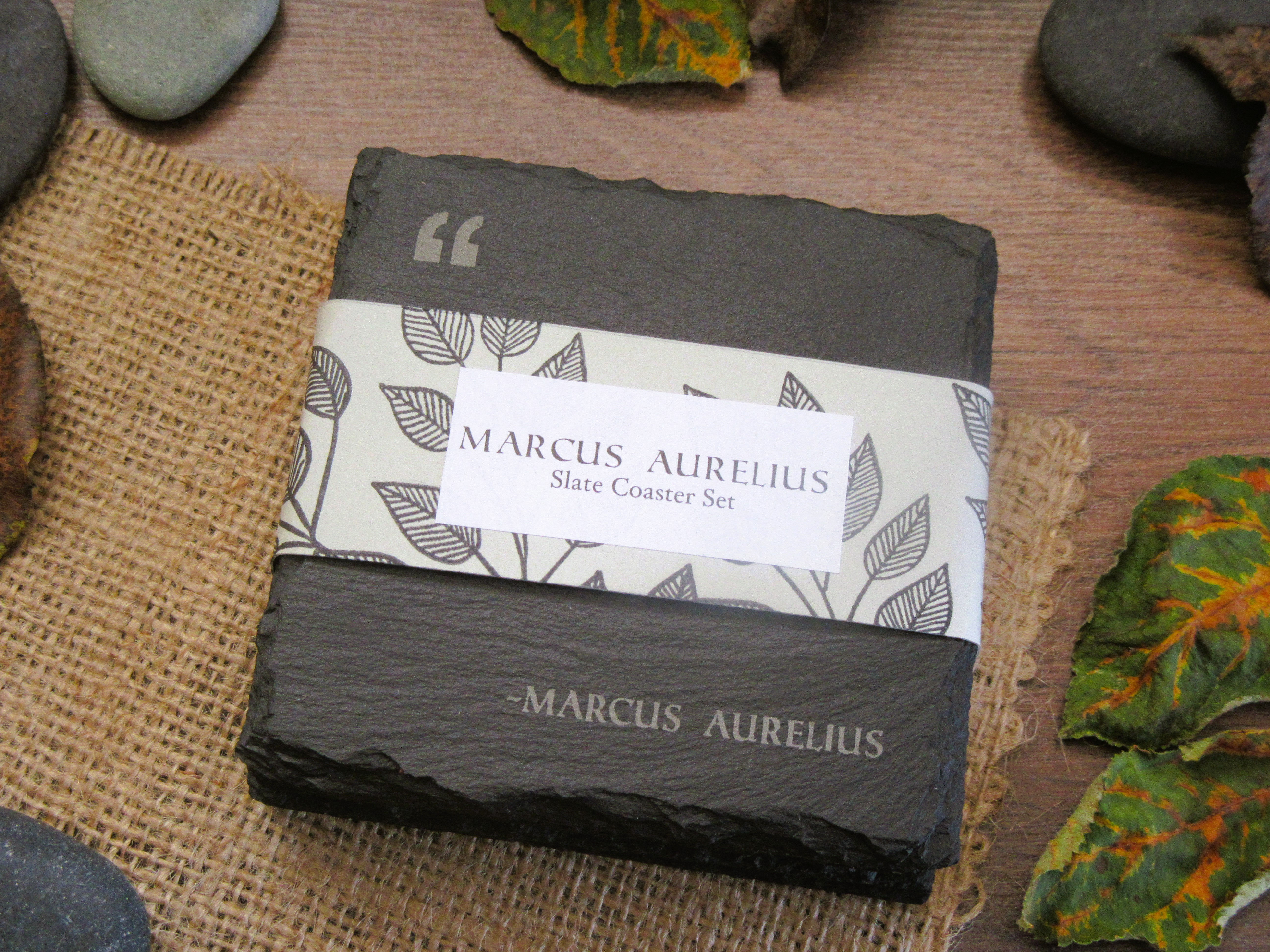 Marcus Aurelius 4 Piece Riven-Edged Slate Coaster Set