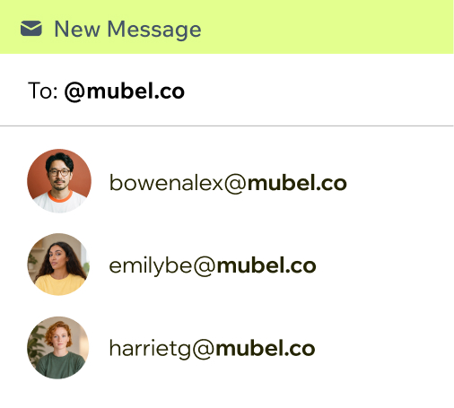 Email recipient suggestions with profile photos.