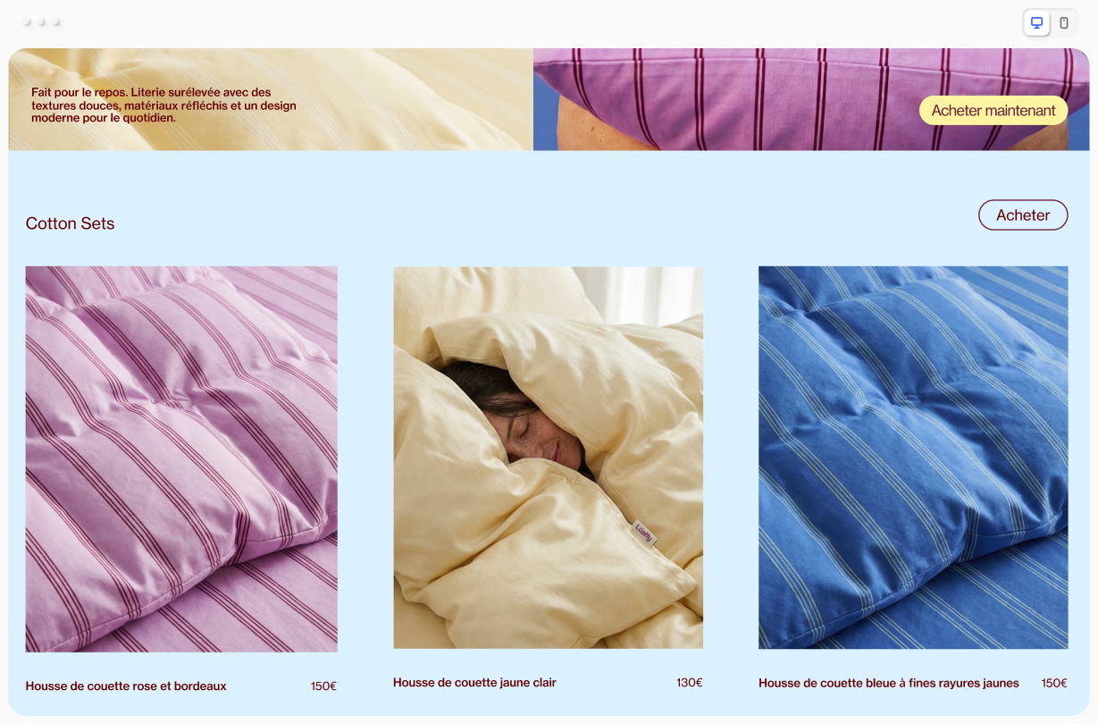 La page d'accueil d'un site de vente en ligne.