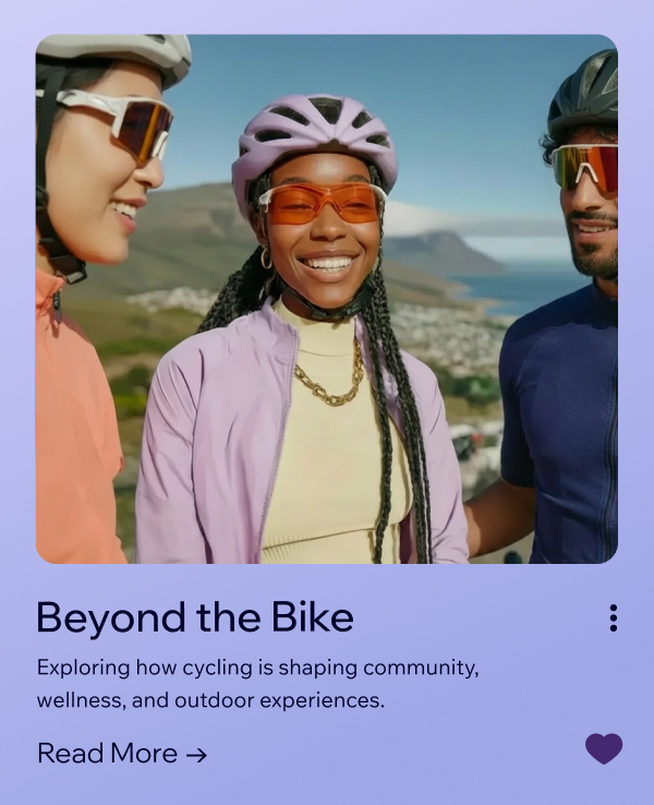 A blog post for a cycling community business showing three friends wearing cycling gear.