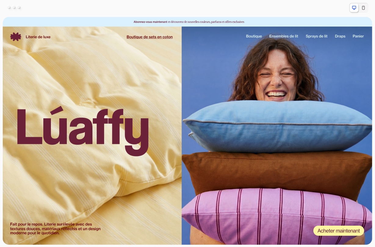 La page d'accueil d'un site de vente en ligne.