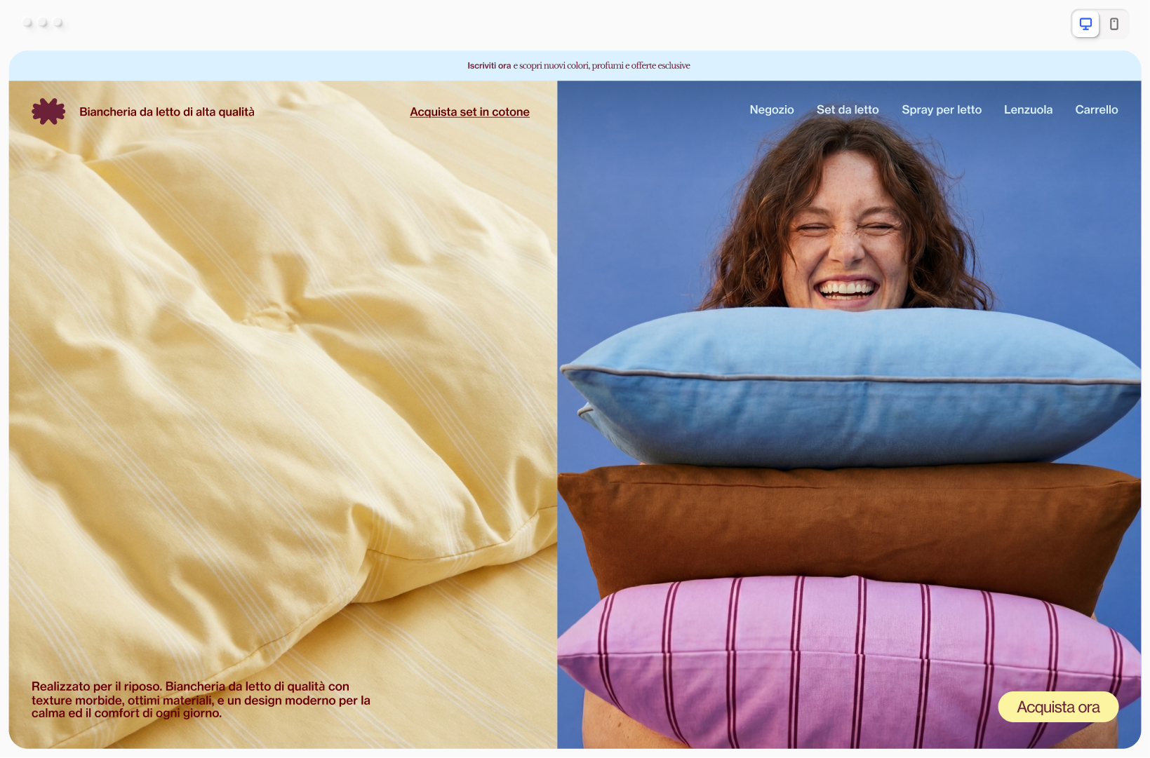 La home page di un sito web