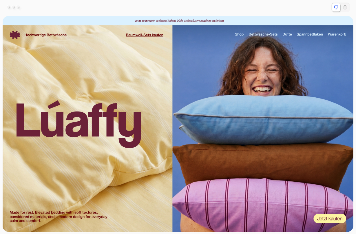 Startseite einer Website für Segnungen