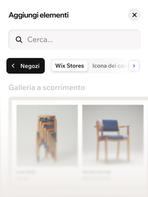 Aggiungi un pannello che mostra un componente del prodotto con due pezzi di arredamento unici.