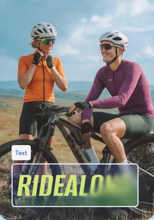 A promotional image of two cyclists wearing helmets, sunglasses, and cycling gear. There’s a text overlay with the word ‘Ridealong’.