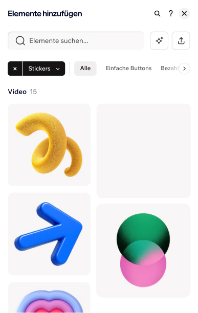 Galerie dekorativer 3D-Formen und Icons im Elemente hinzufügen-Panel