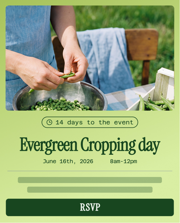 Business software for events management featuring an online RSVP page for an event related to cropping with details displayed.