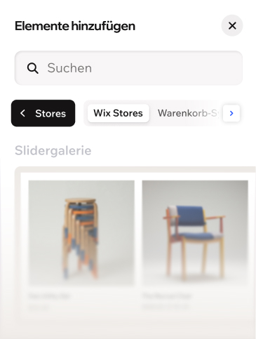 Element-Paneel hinzufügen, das eine Produktkomponente mit zwei einzigartigen Möbelstücken zeigt.