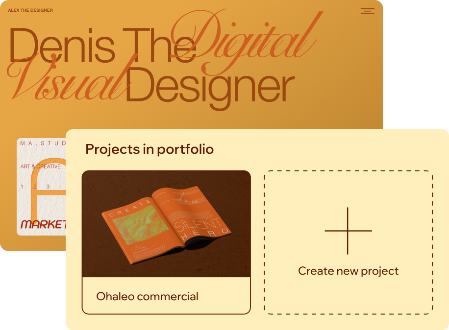 A bold business portfolio website for a designer with options to add project categories.