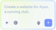 A text box that says, “create a website for Apex, a running club”