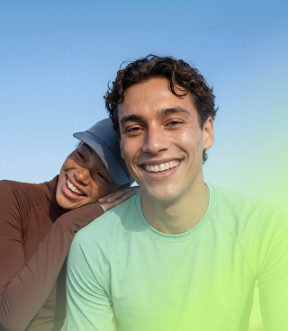 Two happy people smiling.