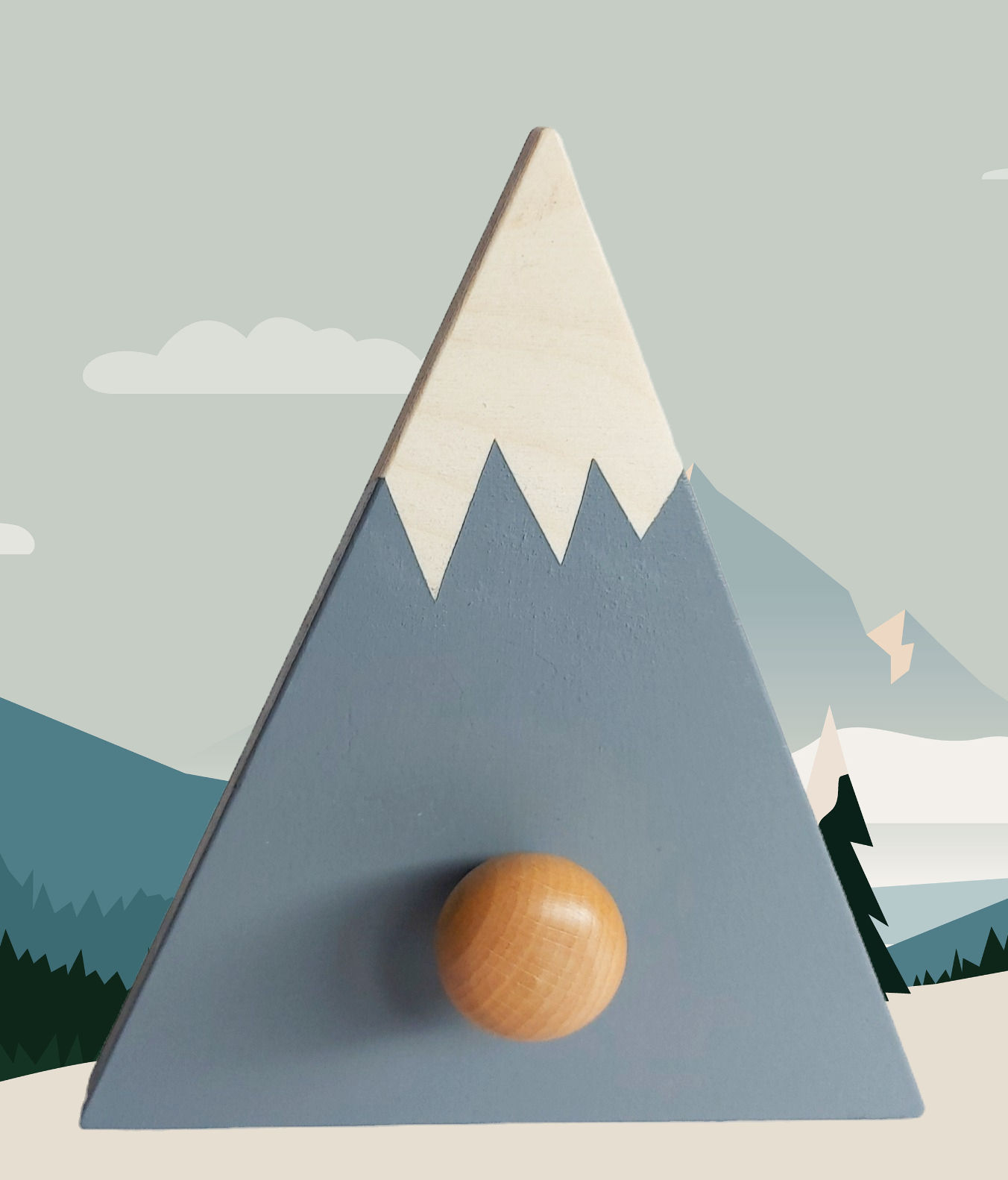 Berg Wandhaken aus Holz grau 3- tlg