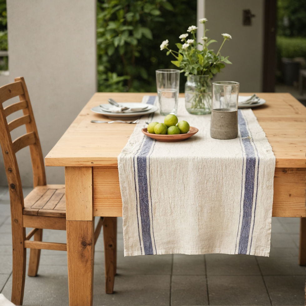 Leinen Tischläufer im Vintage-Stil mit blauen Streifen