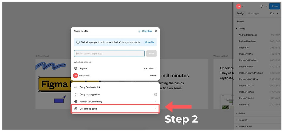Get embed code option in Figma