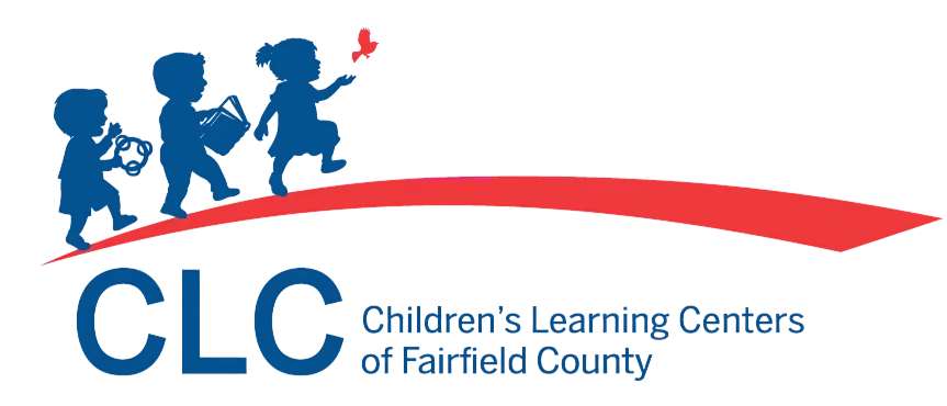 CLC logo with children silhouettes walking on a red curved line above the blue CLC text