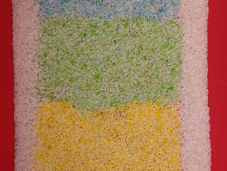 Rainbow Rice sensory play Recipe.